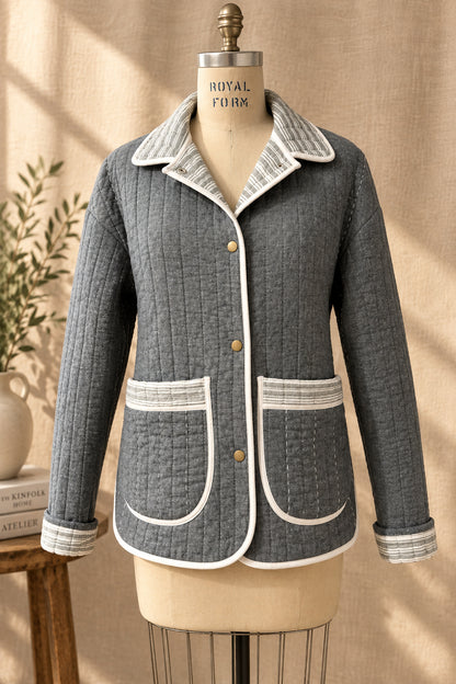 Denim Quilted Jacket with Collar | Upcylced Quilt