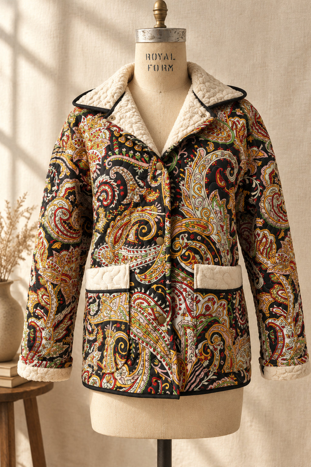 Black Paisley Quilted Coat with Hood | One-of-a-Kind Quilt