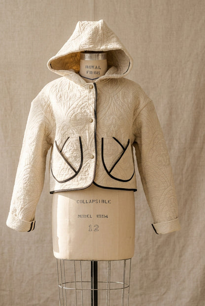 Beige Quilted Crop Jacket w/Hood