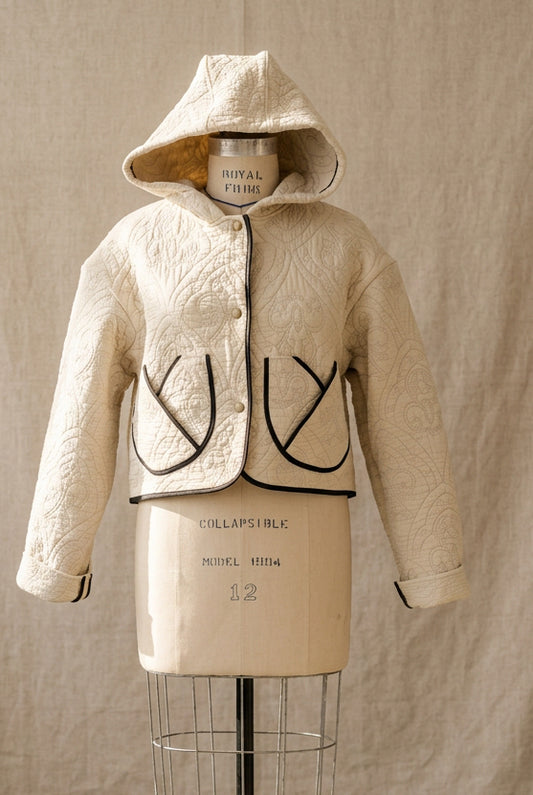 Beige Quilted Crop Jacket w/Hood