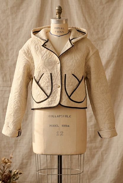 Beige Quilted Crop Jacket w/Hood