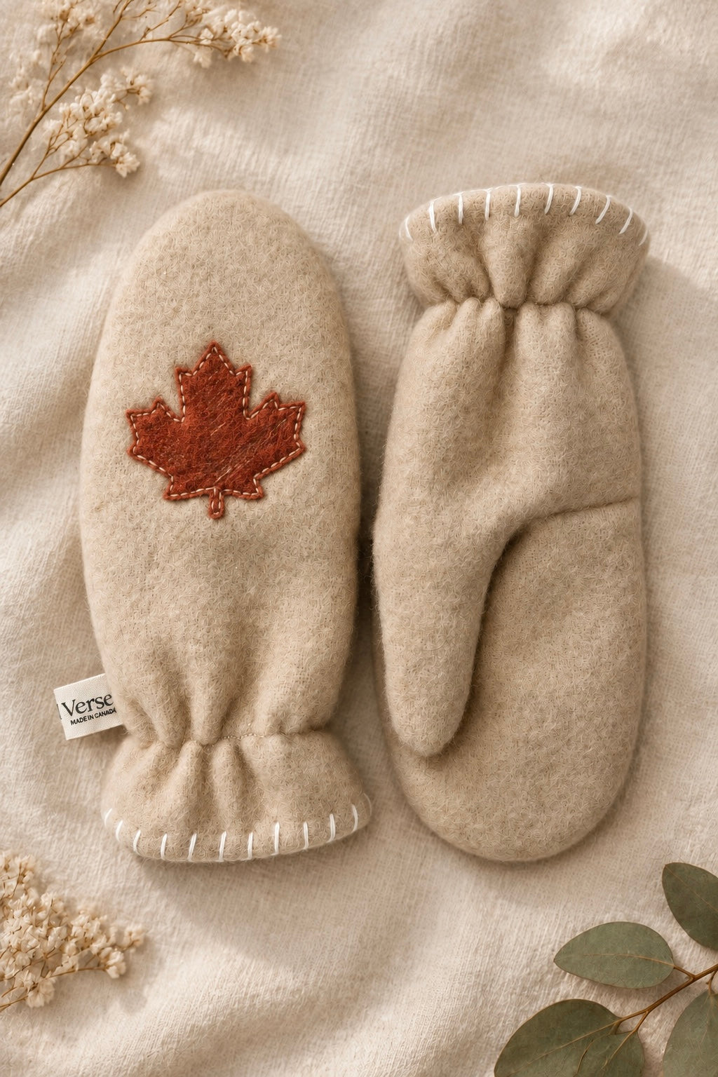 Wool Lined Mittens with Embroidery | Vintage Wool