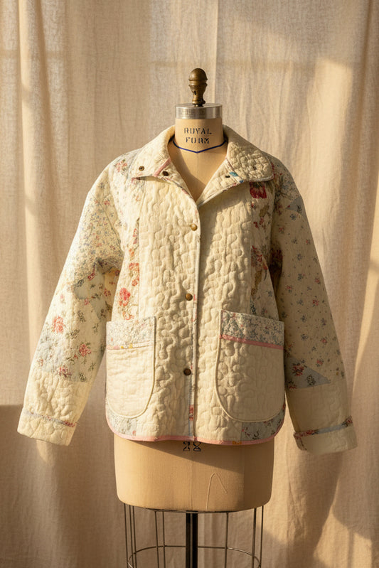 Patchwork Quilted Jacket with Collar | Upcylced Quilt