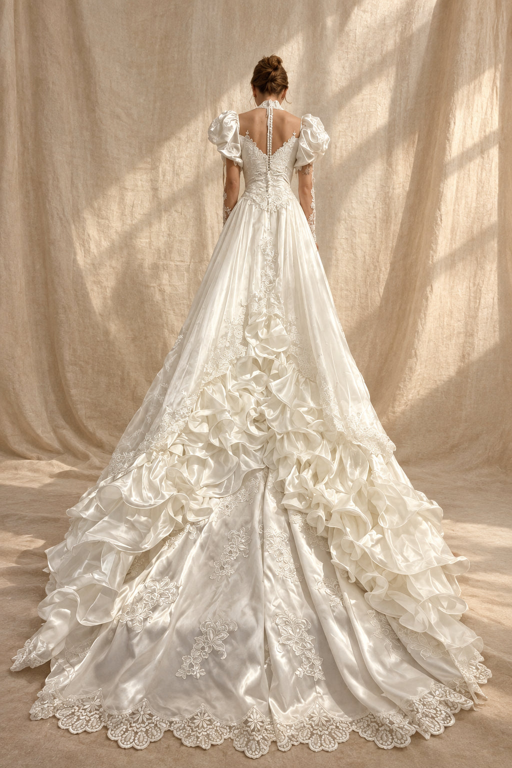 Vintage 1980s Beaded Wedding Gown with Matching Veil | Estimated Size 4