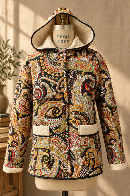 Black Paisley Quilted Coat with Hood | One-of-a-Kind Quilt