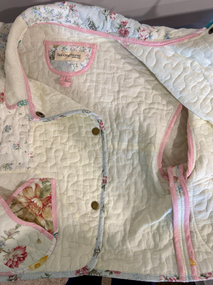 Patchwork Quilted Cropped Jacket with Collar | Upcylced Quilt