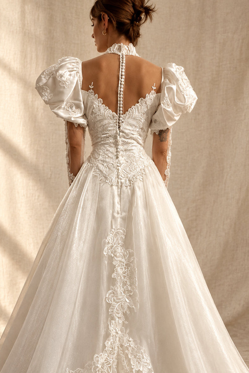 Vintage 1980s Beaded Wedding Gown with Matching Veil | Estimated Size 4