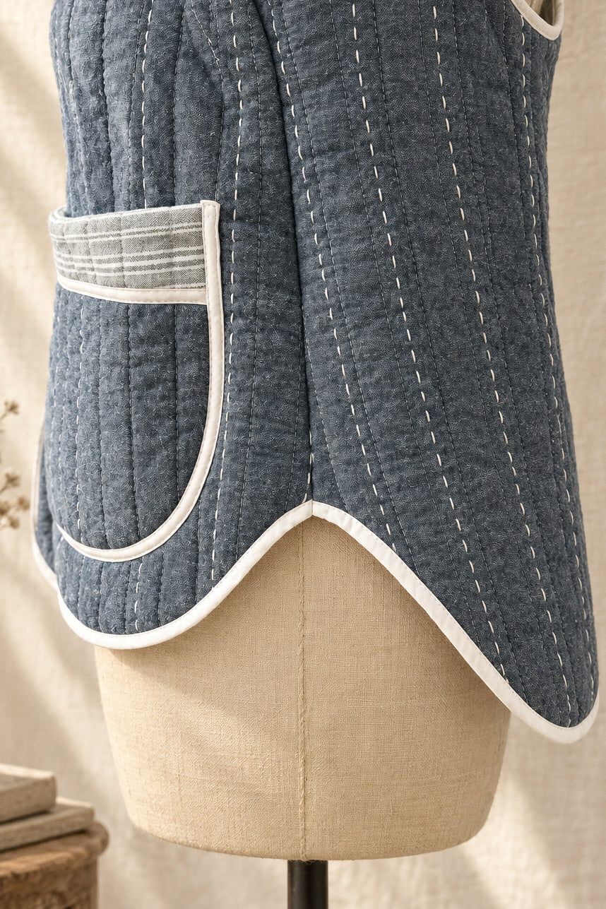 Denim Quilted Jacket with Collar | Upcylced Quilt