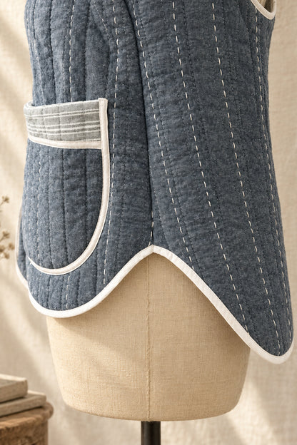 Denim Quilted Jacket with Collar | Upcylced Quilt