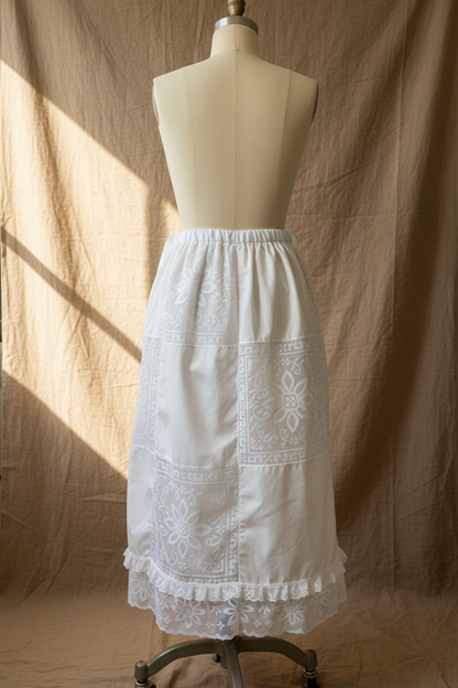 White Patchwork Lace Skirt  | Upcycled Lace Table Linen