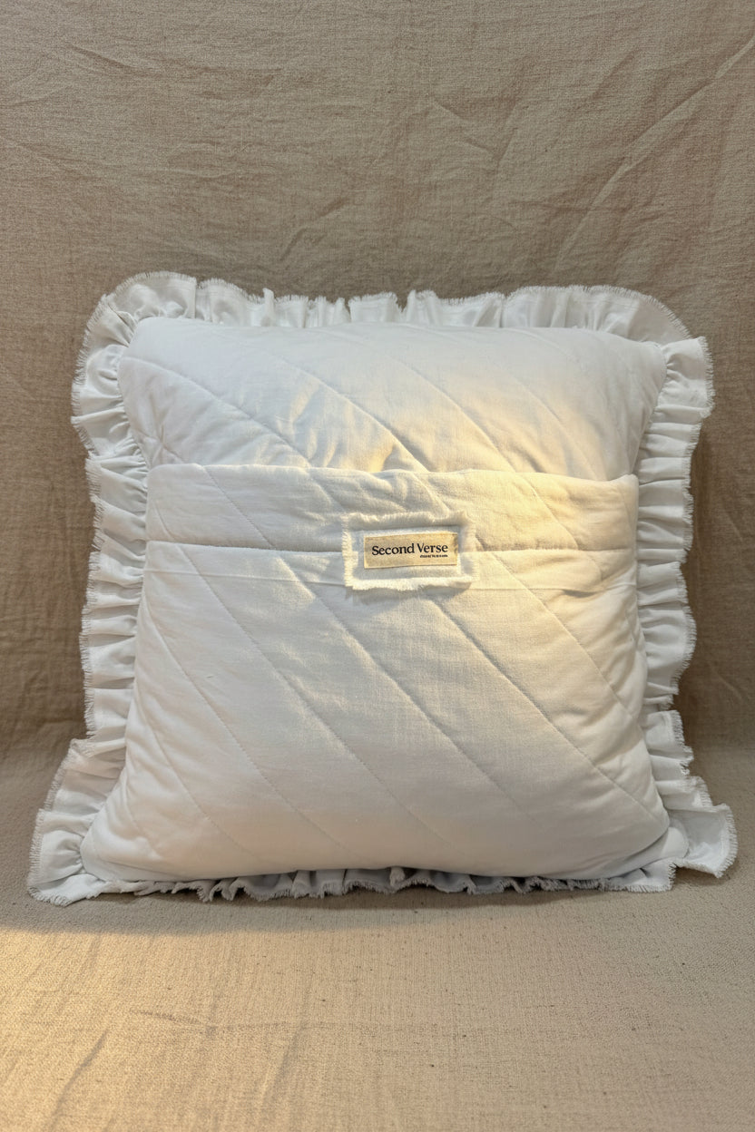 Vintage Crochet Lace Pillow | Ribbon Embroidered Throw Pillow | Quiet Heirloom 20”x20”