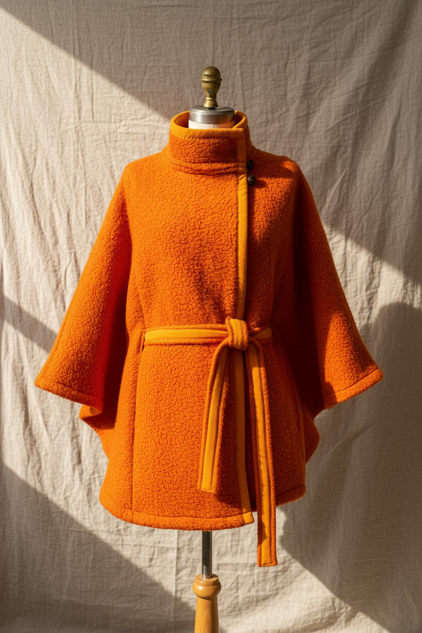 Rust Cape Wrap Coat | Upcylced Blanket