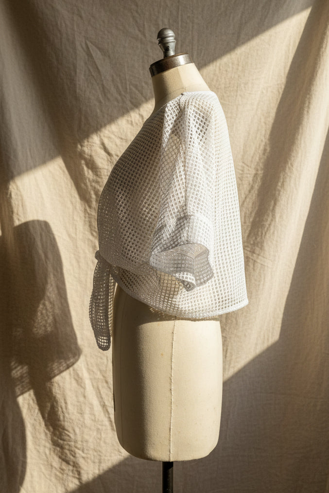 White Mesh Bolero | Upcycled Curtains