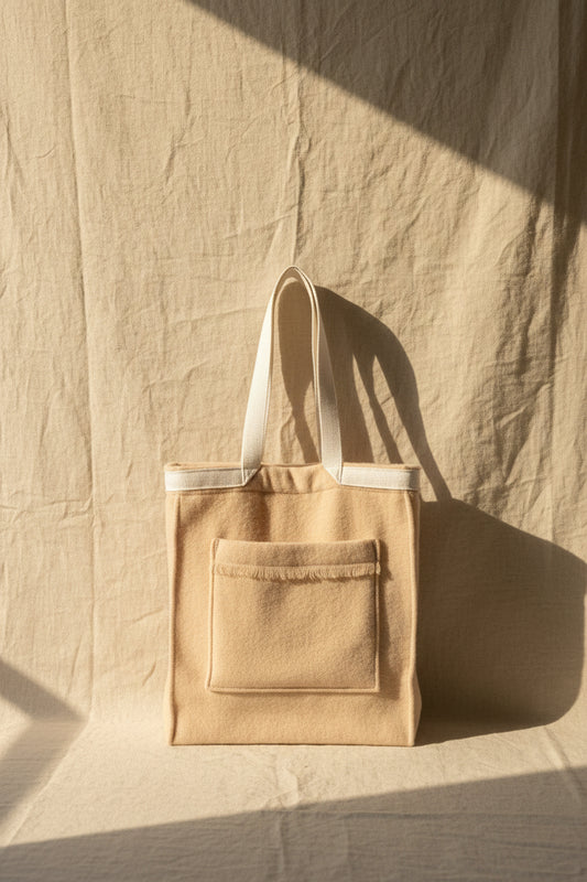Beige Wool Lined Tote Bag | Vintage Wool