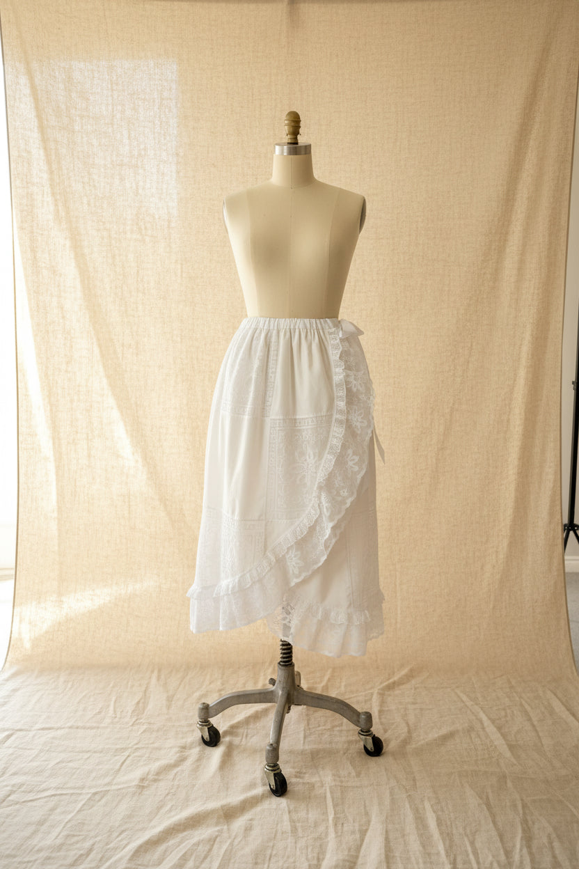 White Patchwork Lace Skirt  | Upcycled Lace Table Linen