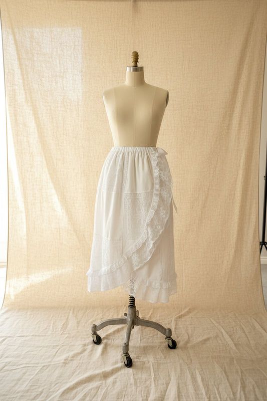 White Patchwork Lace Skirt  | Upcycled Lace Table Linen