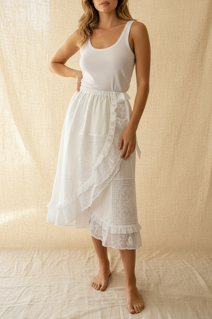 White Patchwork Lace Skirt  | Upcycled Lace Table Linen
