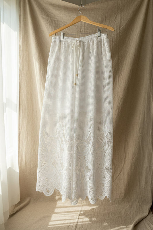 White Lace Pant | Upcycled Table Linen