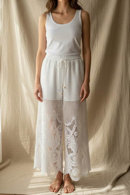 White Lace Pant | Upcycled Table Linen