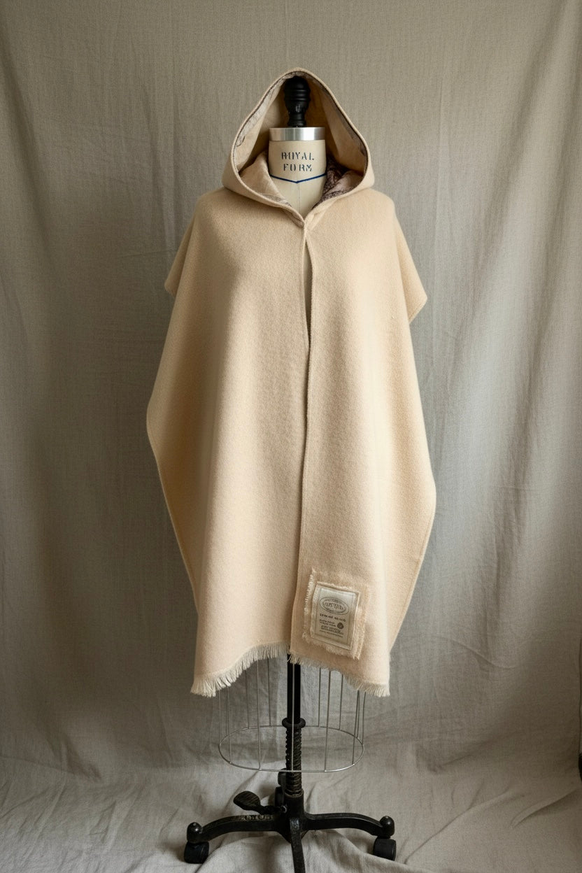 Beige Wool Wrap with Hood | Vintage Wool