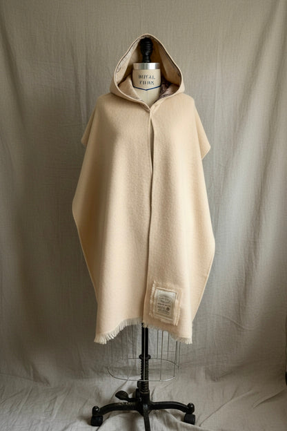 Beige Wool Wrap with Hood | Vintage Wool
