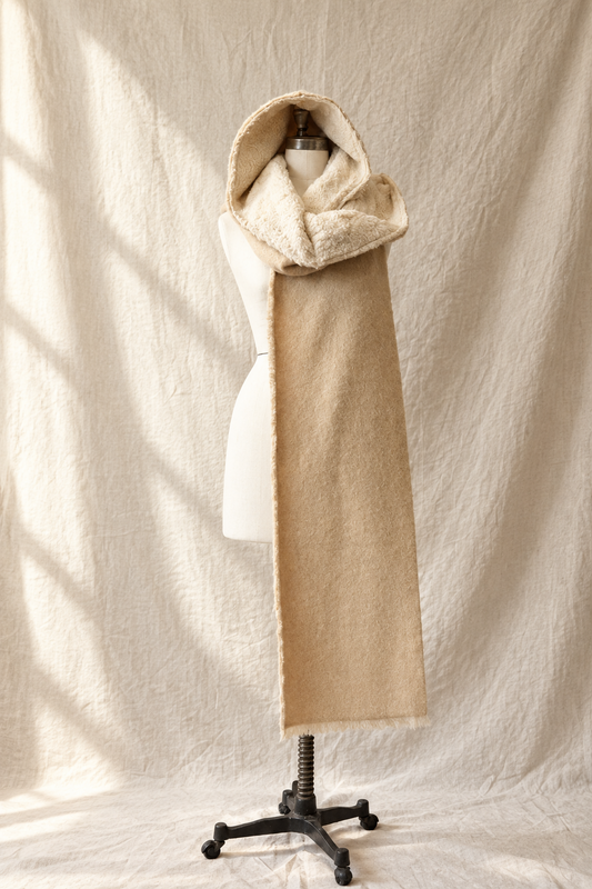 Beige Hooded Scarf | Vintage Wool