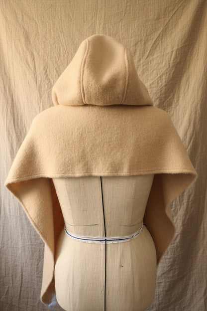 Beige Wool Wrap with Hood | Vintage Wool
