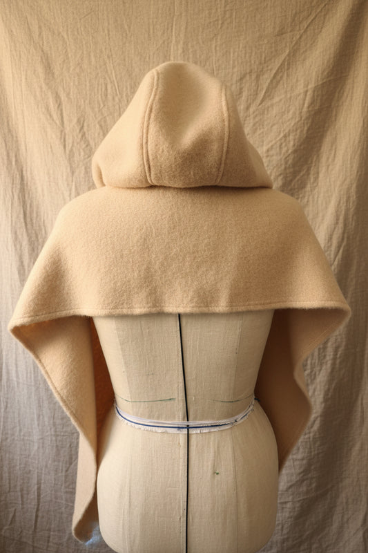 Beige Wool Wrap with Hood | Vintage Wool