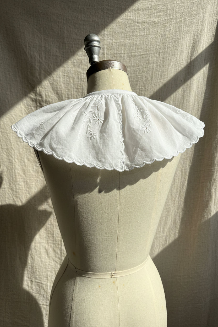 Upcycled Linen Collar– White Linen Embroidered Collar| Quiet Heirlooms