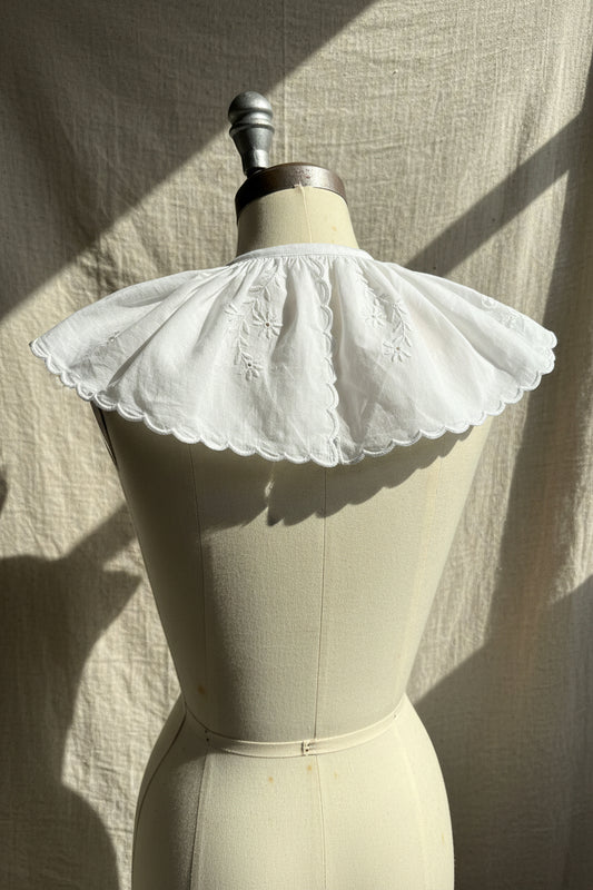 Upcycled Linen Collar– White Linen Embroidered Collar| Quiet Heirlooms