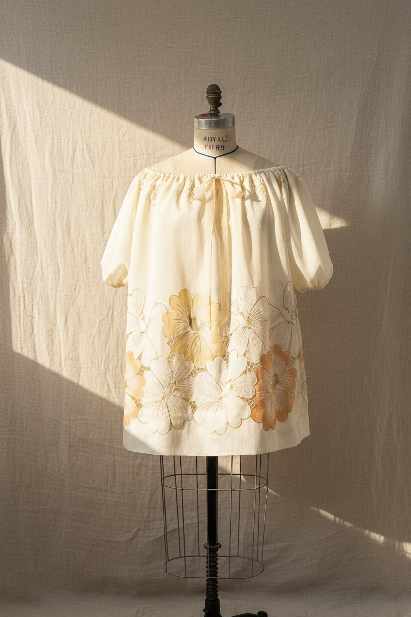 Upcycled Off the Shoulder Short Dress – Handmade Vintage Textiles | Retro Floral