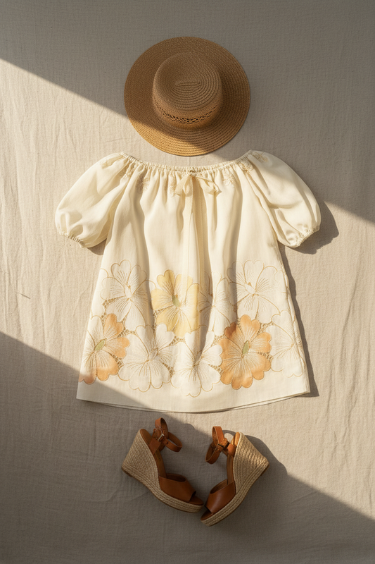 Upcycled Off the Shoulder Short Dress – Handmade Vintage Textiles | Retro Floral