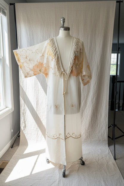 Upcycled Long Floral Duster Coat – Handmade Vintage Textiles | Retro Floral