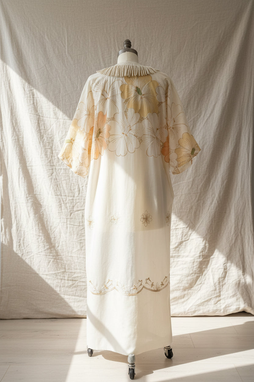 Upcycled Long Floral Duster Coat – Handmade Vintage Textiles | Retro Floral