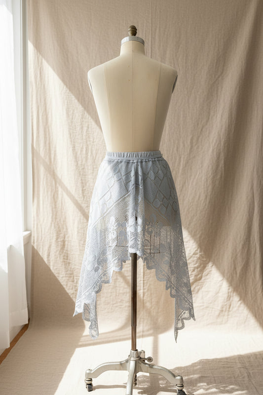 Upcycled Lace Handkerchief Skirt – Red Cabbage Dyed Cotton Skirt | Quiet Heirlooms