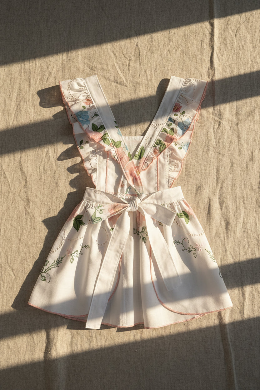Vintage Apron - Children’s White and Pink Embroidered