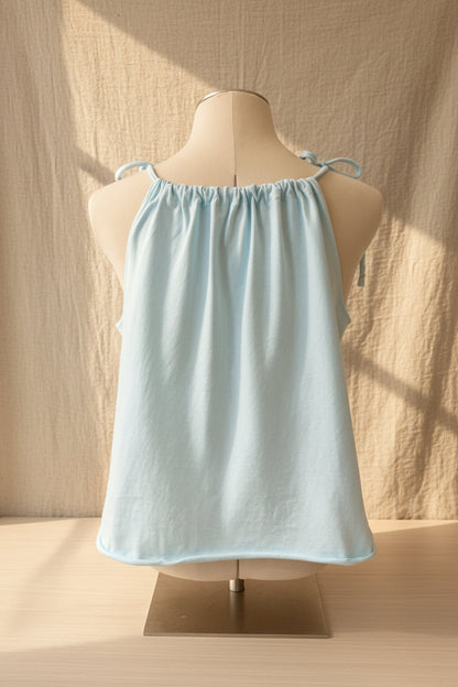 Upcycled Elvis Top - Blue Adjustable Tie Tank Top