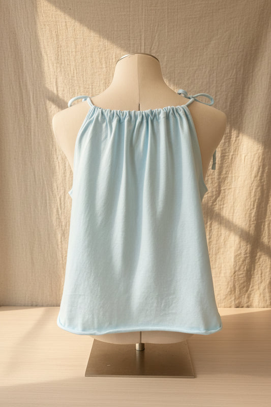 Upcycled Elvis Top - Blue Adjustable Tie Tank Top