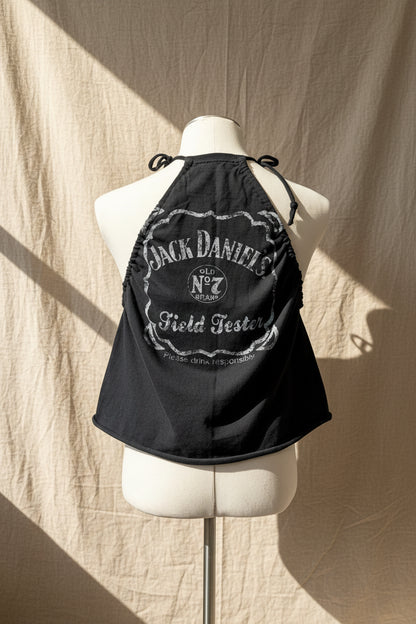 Upcycled Jack Daniels Top - Black Adjustable Tie Tank Top