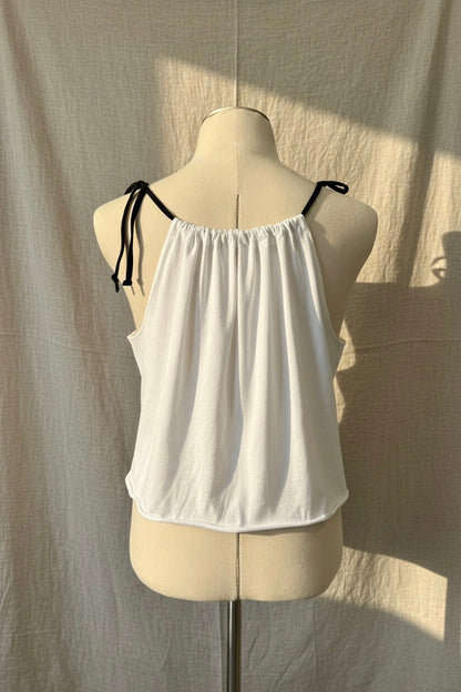 Upcycled Lagerfeld Top - White Adjustable Tie Tank Top