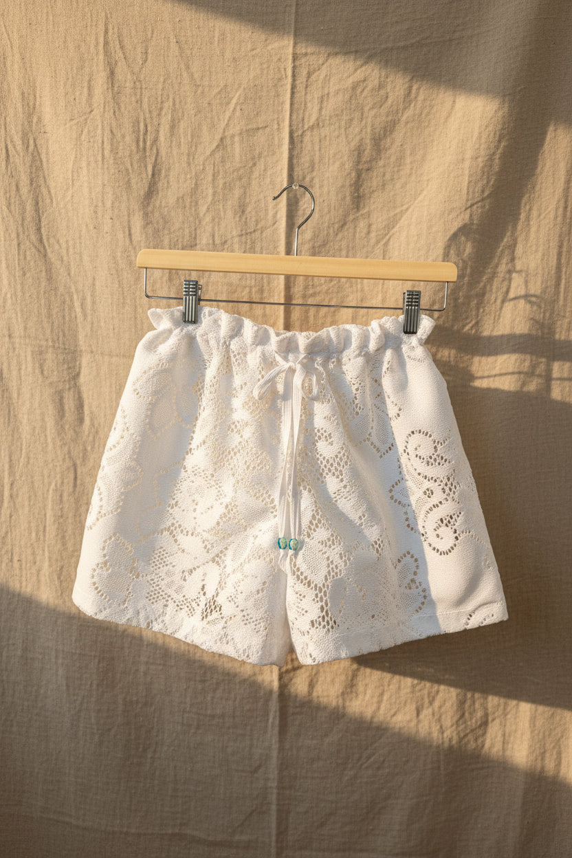 Upcycled Lace Shorts - White Lace Shorts| Summer Lace