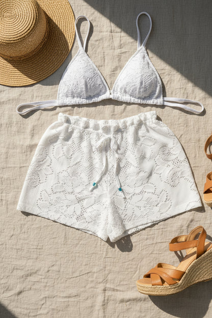 Upcycled Lace Shorts - White Lace Shorts| Summer Lace