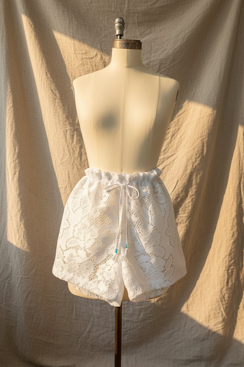 Upcycled Lace Shorts - White Lace Shorts| Summer Lace