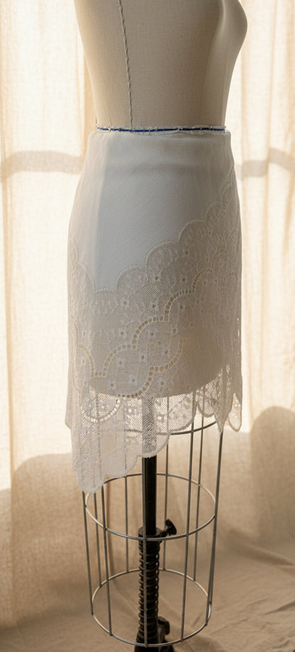 Upcycled Lace Triangle Scarf with Tie- Ivory Lace Wrap| Summer Lace