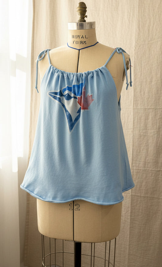 Upcycled Blue Jay Top - Blue Adjustable Tie Tank Top