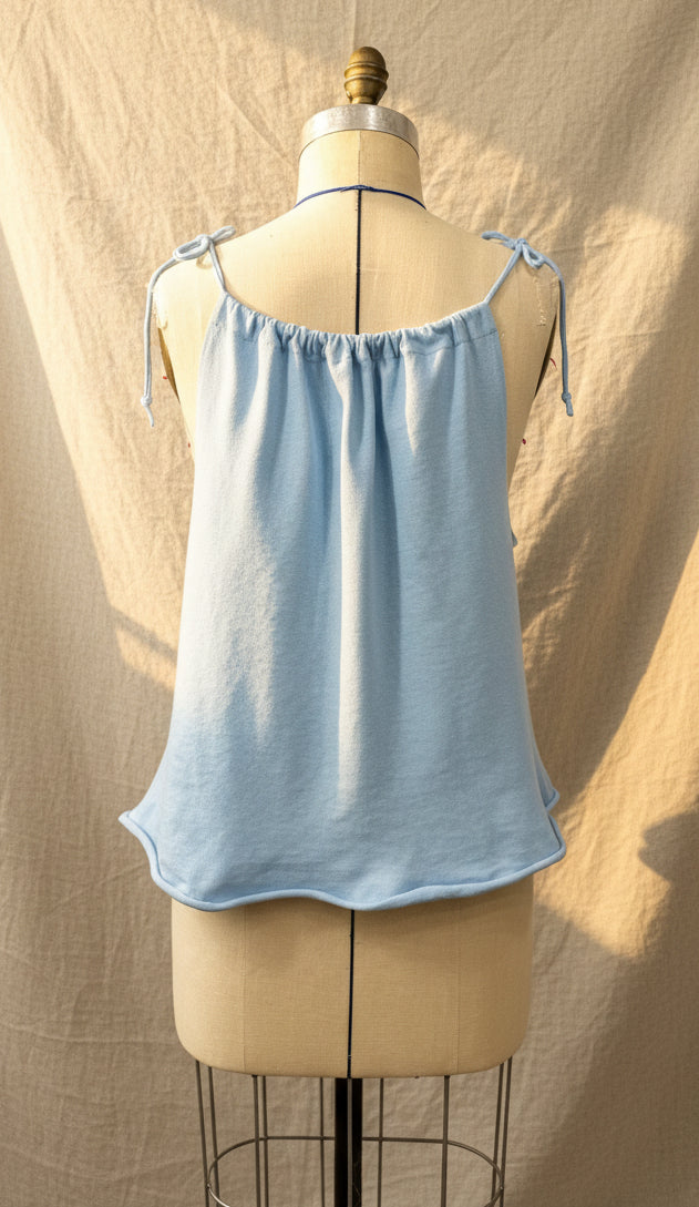 Upcycled Blue Jay Top - Blue Adjustable Tie Tank Top