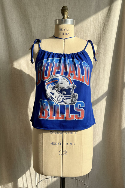 Upcycled Buffalo Bills Top - Blue Adjustable Tie Tank Top