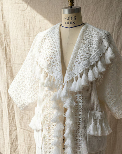 Upcycle White Cotton Crochet Duster Coat | Upcycled Crochet Bed Spread
