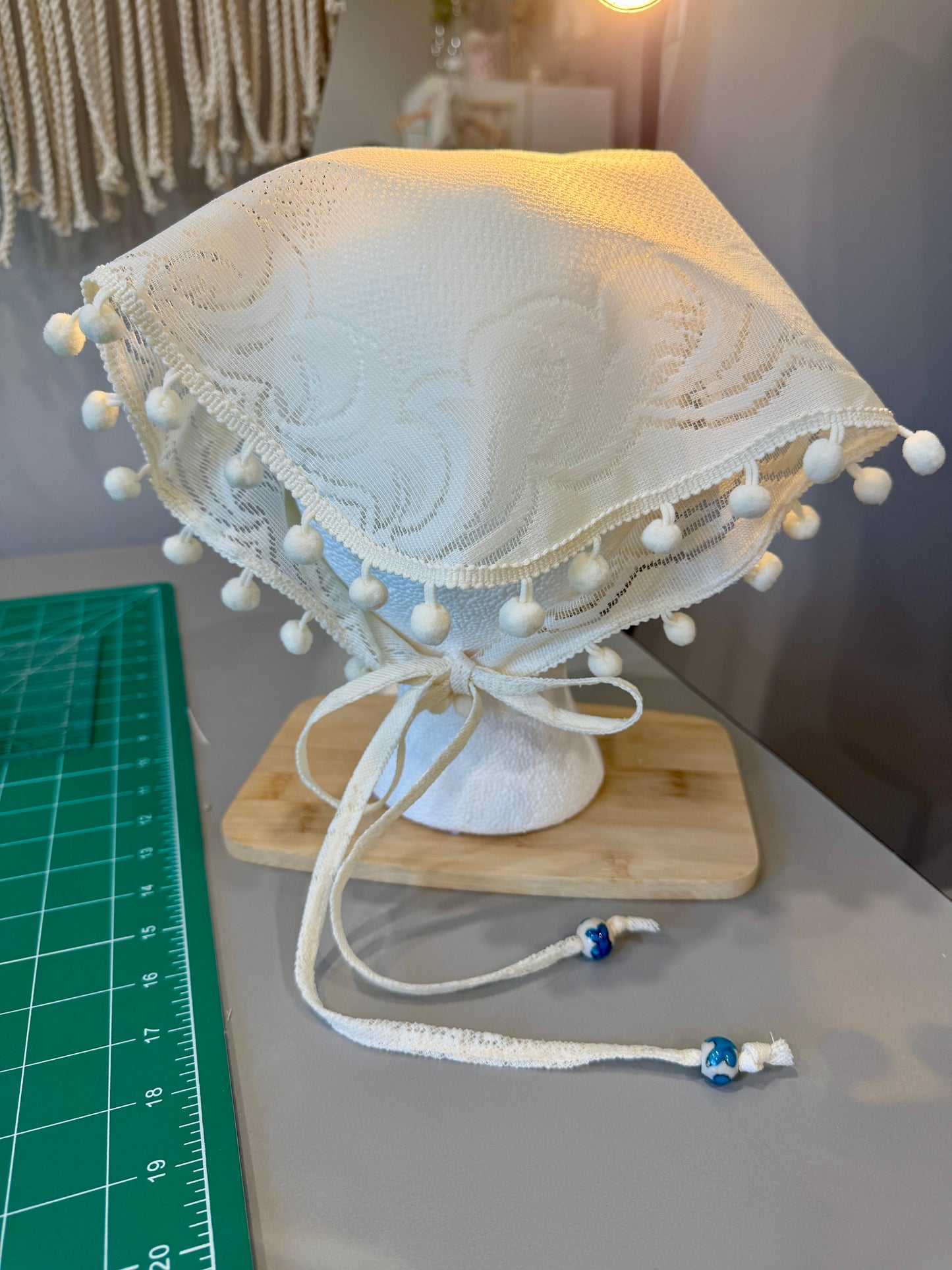 Ivory Lace Hair Scarf | Upcycled Lace Table Cloth