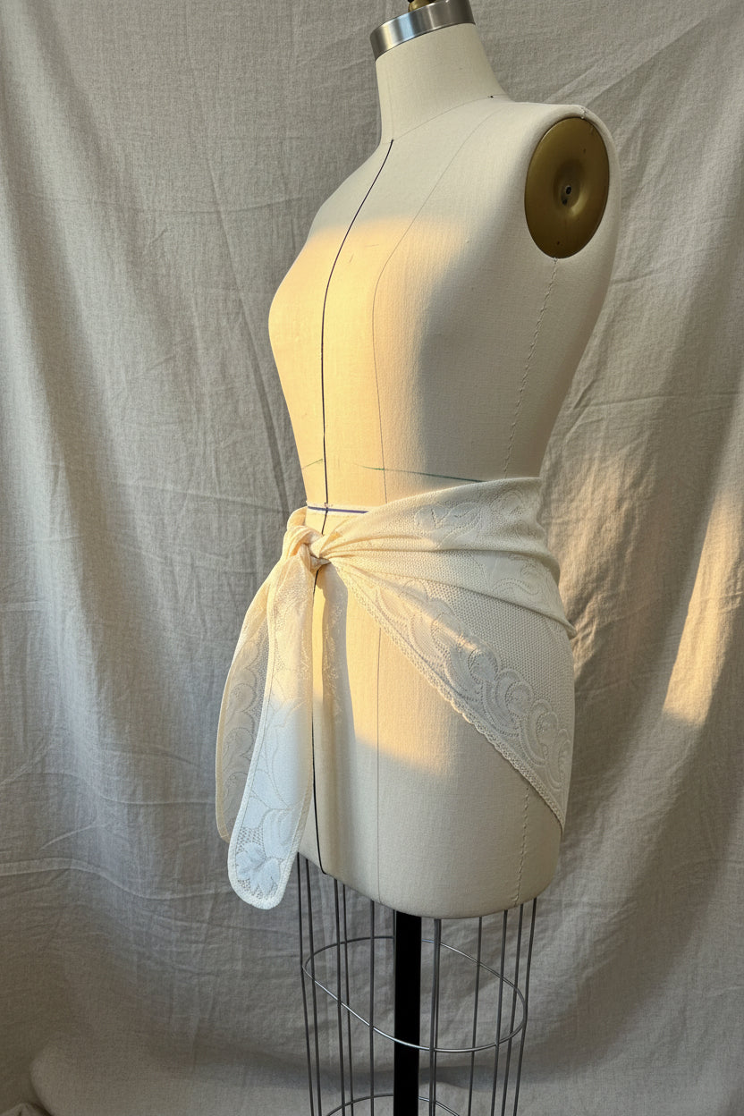 Ivory Lace Triangle Hip Scarf with tie | Upcycled Lace Table Linen